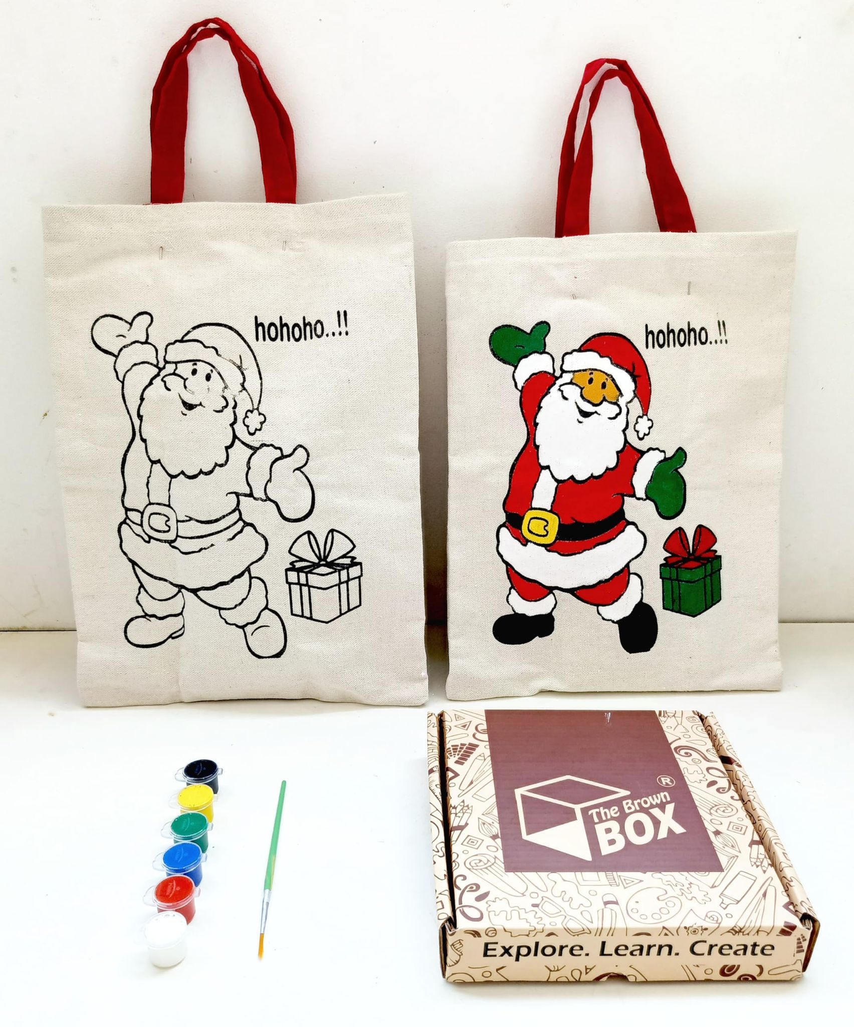 THE BROWN BOX:Christmas Painting Kit,Santa Painting Kit,Tote Bag Painting Kit,Christmas Gift for Kids,Craft kit,Art and Craft kit