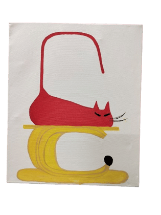  Unique Hand-Painted Red Cat on Yellow Banana Wall Art for Home Decor