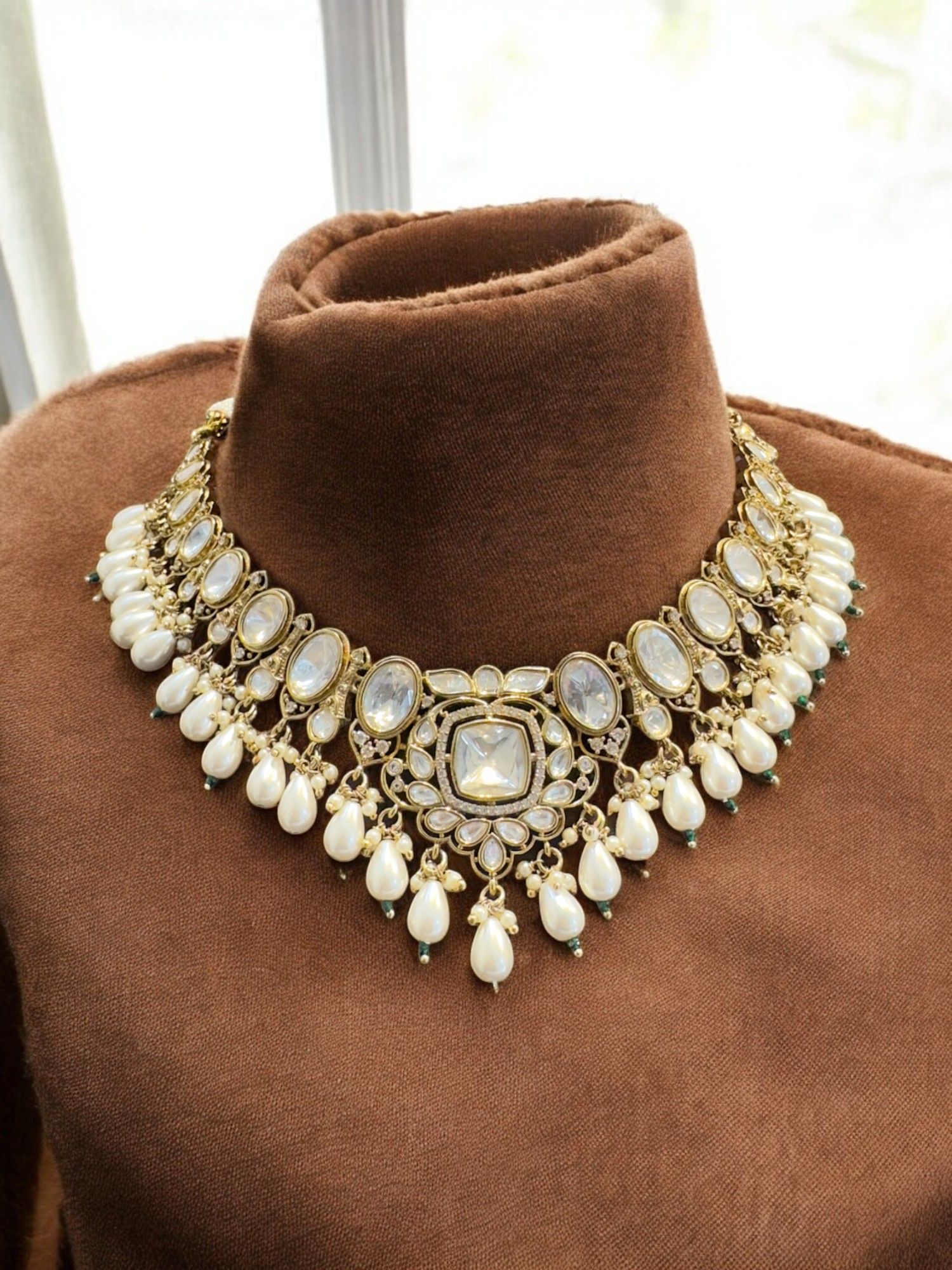 Pearl and Kundan Choker Necklace Set By Dia Art Jewels