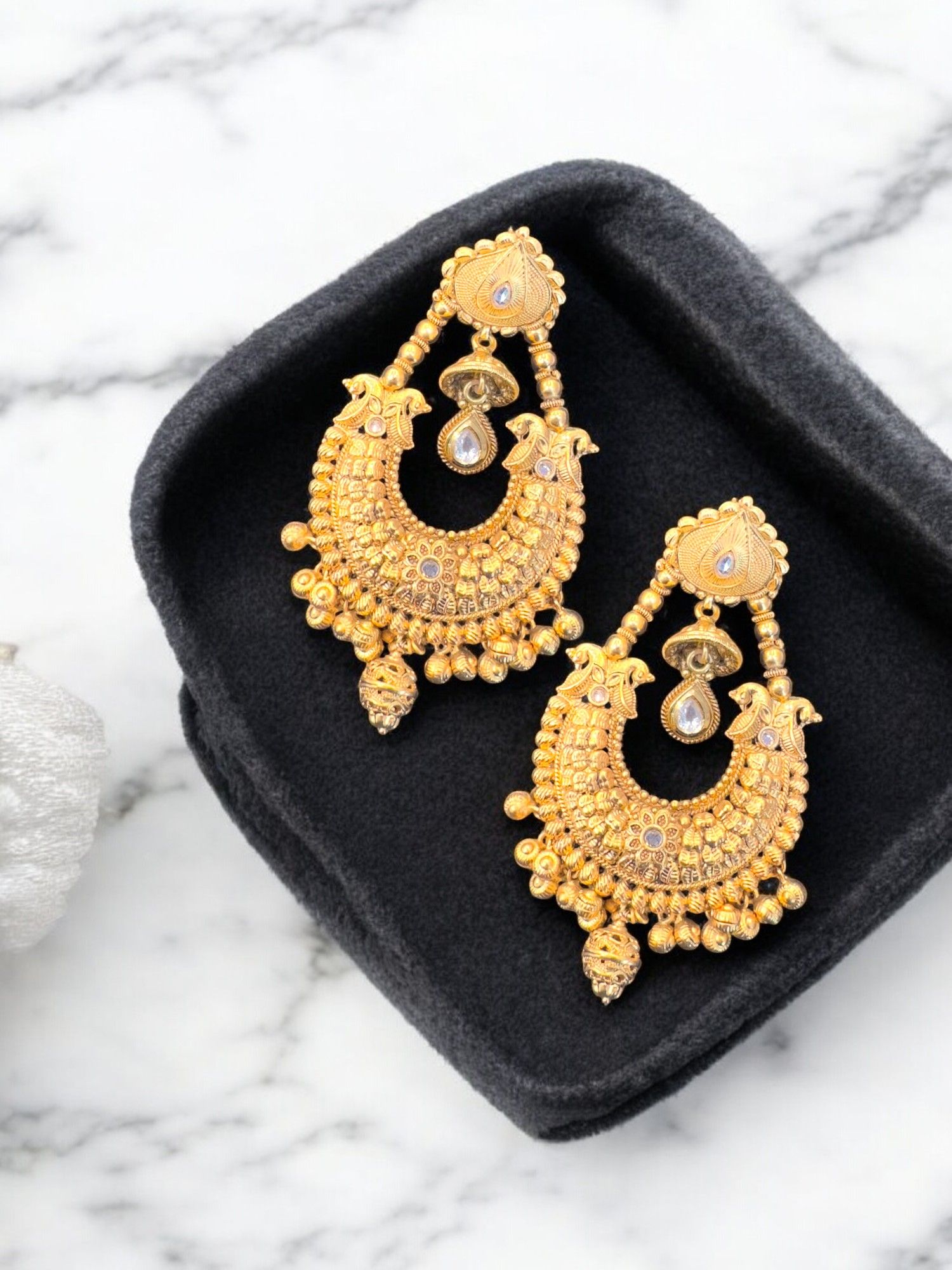 Gold Plated Chandbali Earrings By Dia Art Jewels