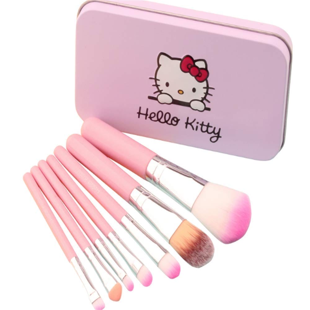 Hello Kitty Complete Makeup Mini Brush Kit | 7-Piece Set for Face, Eyes, and Lips