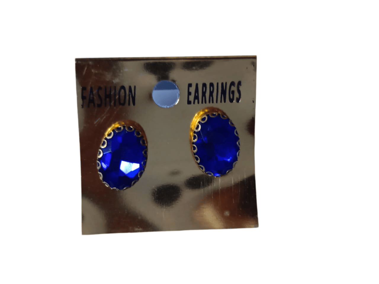 Gold Plated Blue Rhinestone Stud Earrings