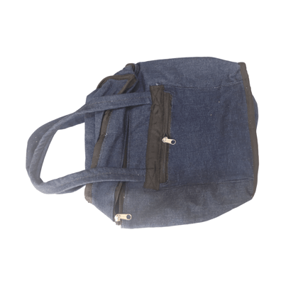 Denim Tote Bag with Zippered Top and Front Pocket