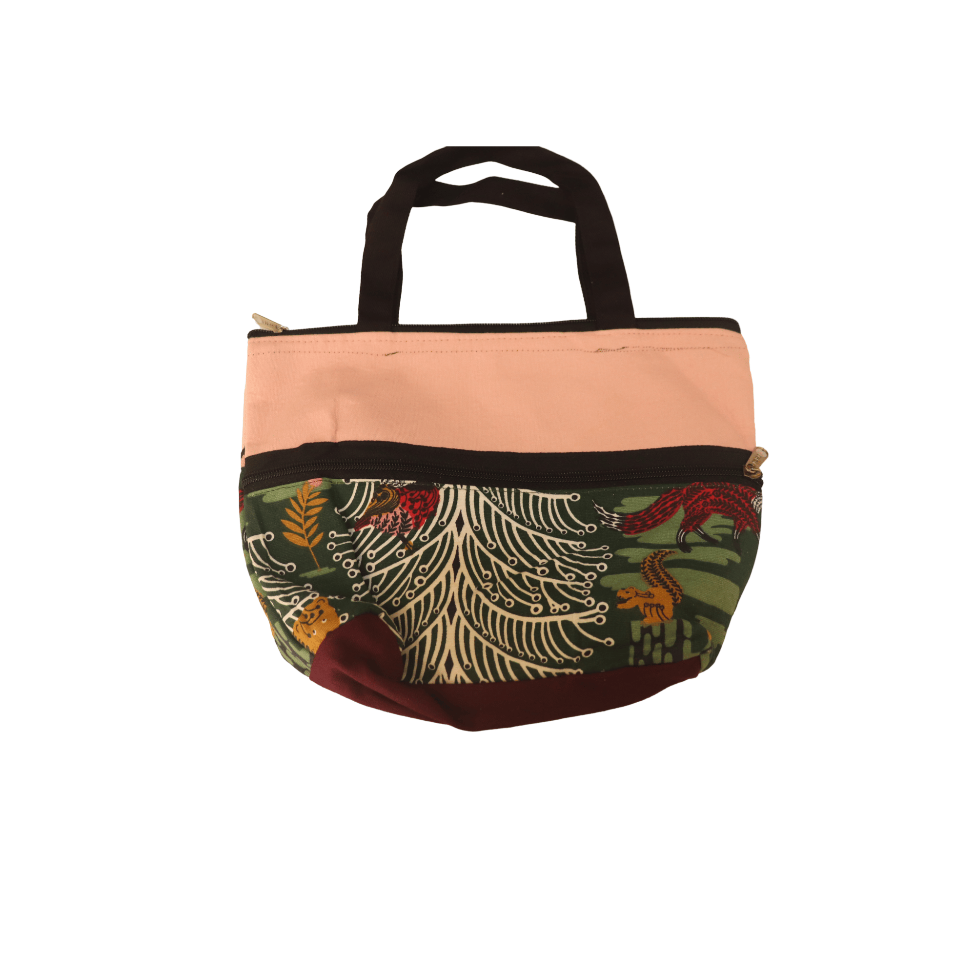 Small Pink and Green Handbag with Black Handle