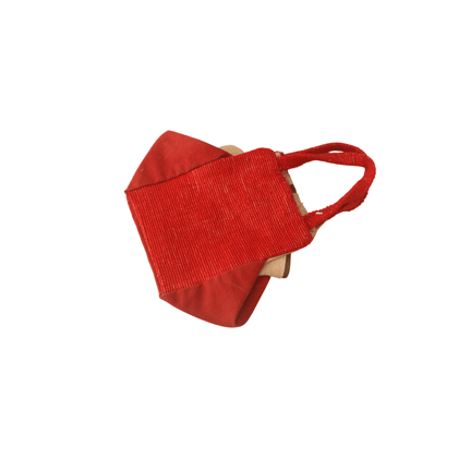 Red Beaded Handbag with Brown Handles