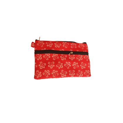 Red and White Gingerbread Man Themed Pencil Case with Two Compartments