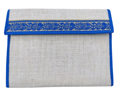 Handmade Jute File Folder with Blue Trim