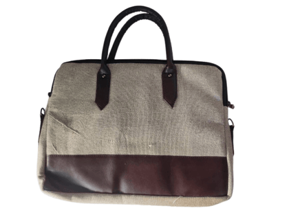 Jute and Leather Laptop Bag with Dual Compartments and Handles