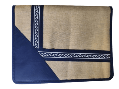 Handmade Jute File Folder Bag with Blue Cotton Lining and Traditional Indian Prints