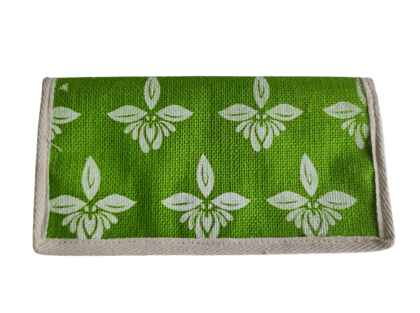 Green Jute Clutch with White Floral Print