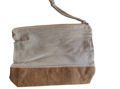 Jute and Canvas Cosmetic Bag with Zipper Closure