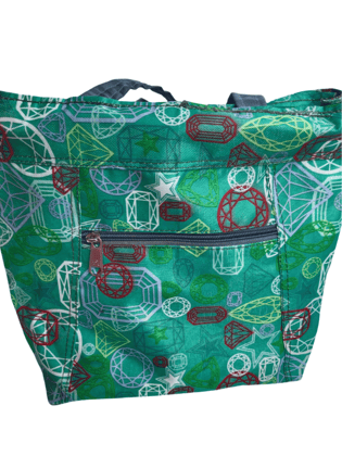 Small Green Diamond Pattern Tote Bag with Zippered Pocket