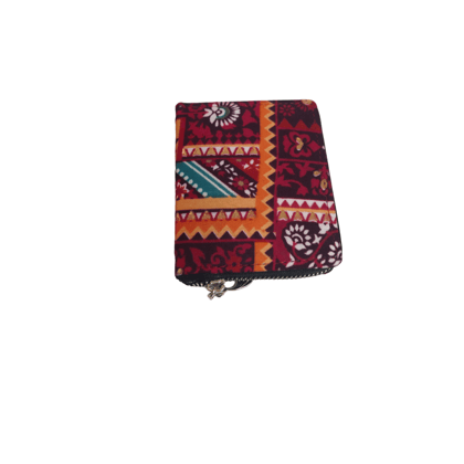 Small Floral Print Cotton Fabric Zip Wallet for Women