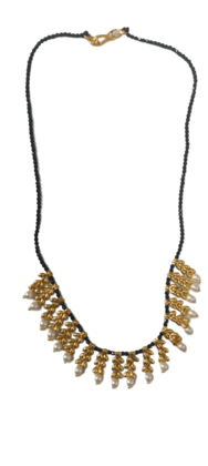 Black Beads Necklace with Gold Plated Pendants and Pearls