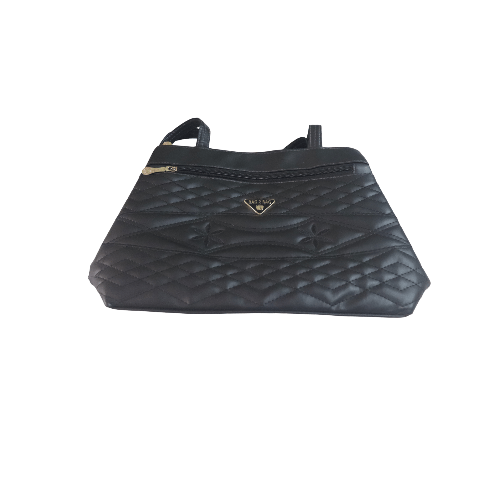 Black Quilted Faux Leather Shoulder Bag with Gold Accents