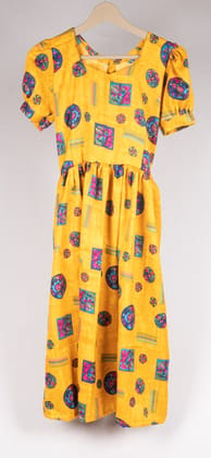 Cotton Yellow Frock All Over Print