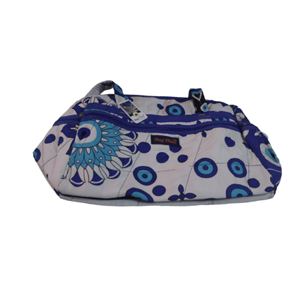 Quilted Handbag with Blue Floral Pattern and Evil Eye Design