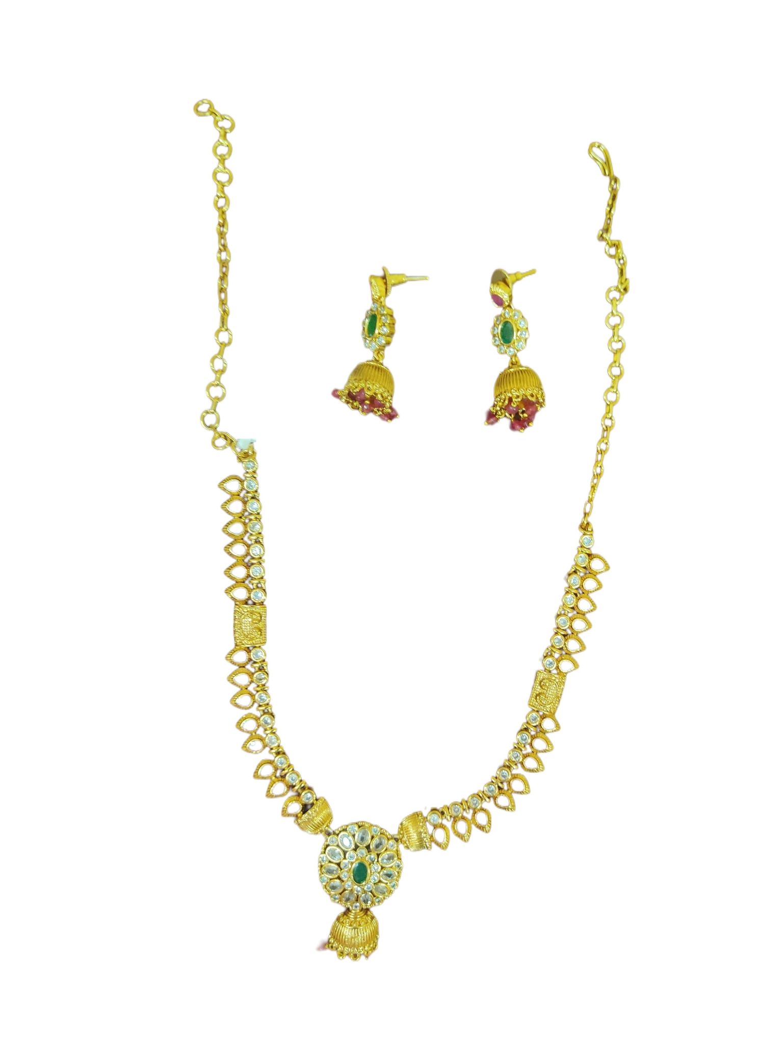 Gold-plated Kundan and Pearl Necklace Set with Earrings for Women