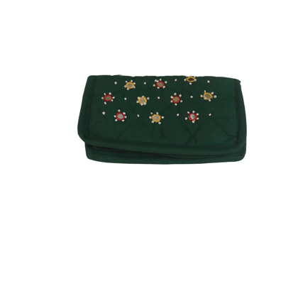 Green Hand Embroidered Mirror Work Clutch Purse