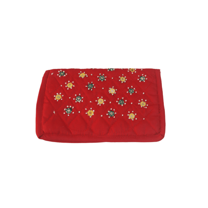 Red Hand Embroidered Clutch with Mirror Work and Beads