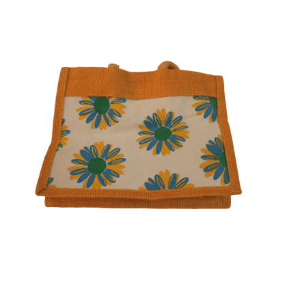 Small Burlap Tote Bag with Colorful Floral Print