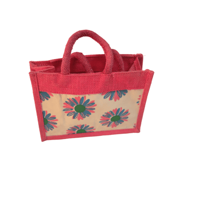 Pink Jute Bag with Floral Print