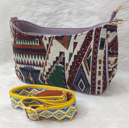 Sling Bag for Women with Colorful Geometric Pattern and Detachable Strap