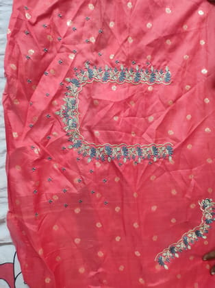 Embroidered blouse piece with zari and resham work in floral pattern