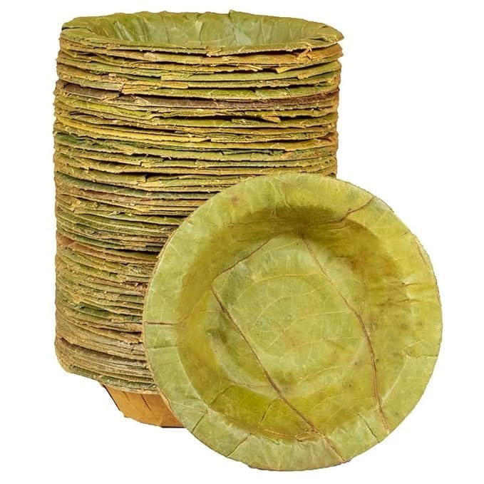 Disposable and Biodegradable | Siali Leaf Dessert Bowl (with Corrugated Sheets)Small | 3.5 Inch | Set of 50 | (Green)