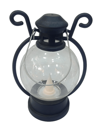 Black Metal Lantern with Glass Globe and LED Candle