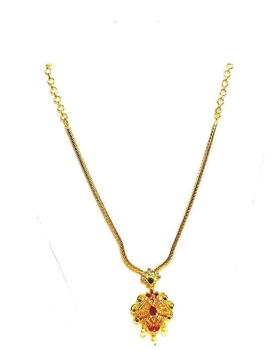 Yellow Gold Traditional Pendant Set with Ruby and Pearls for Women