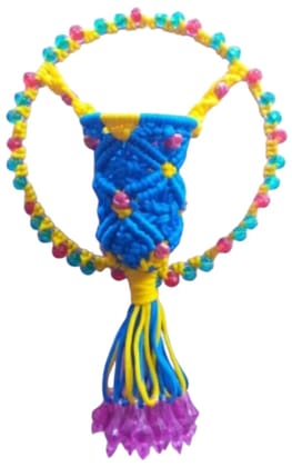 Handmade Beaded Macrame Hanging Basket with Tassel