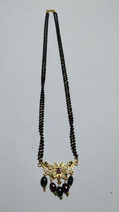 22K Gold Mangalsutra with Black Beads and Ruby Stones