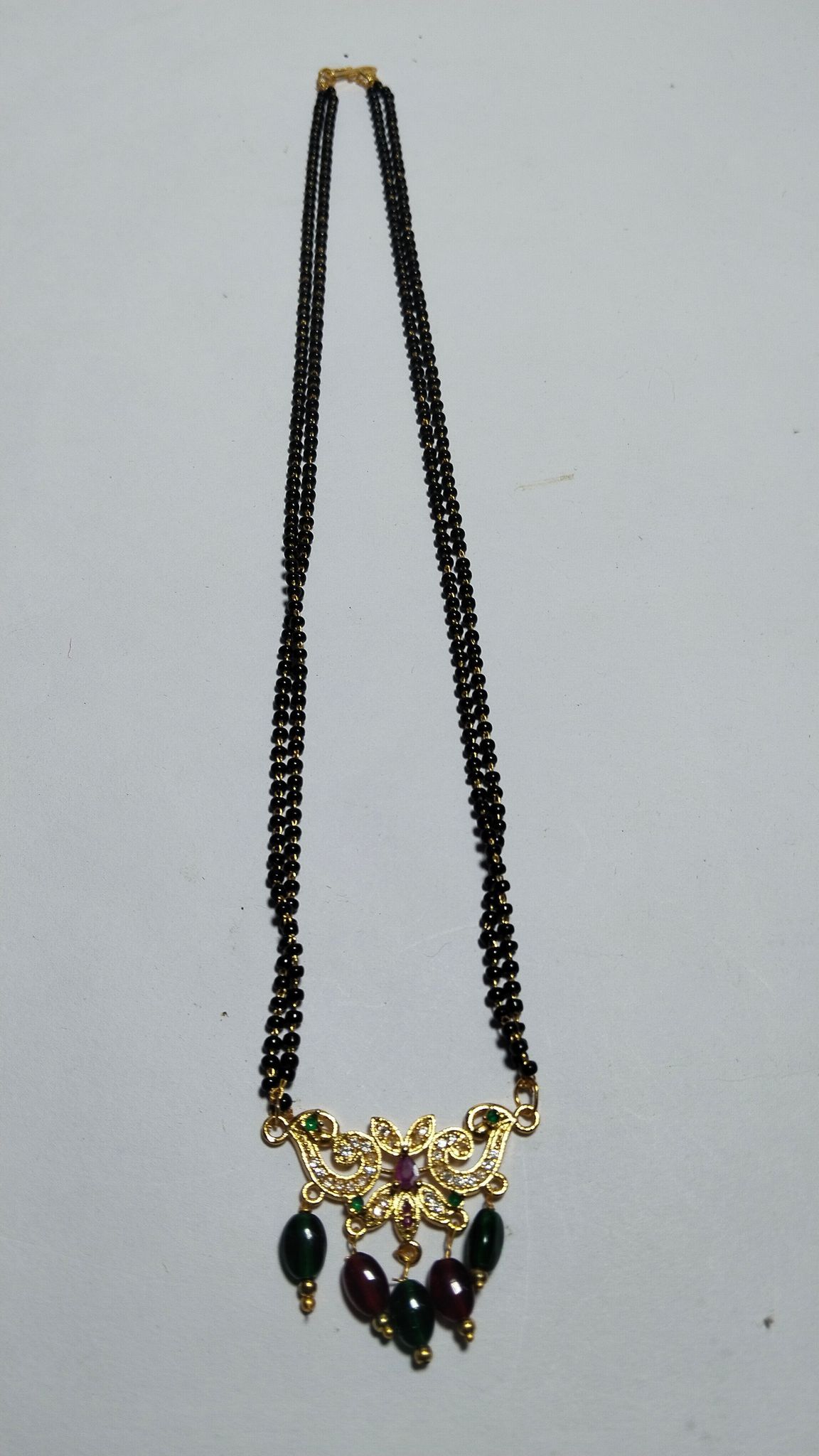 22K Gold Mangalsutra with Black Beads and Ruby Stones