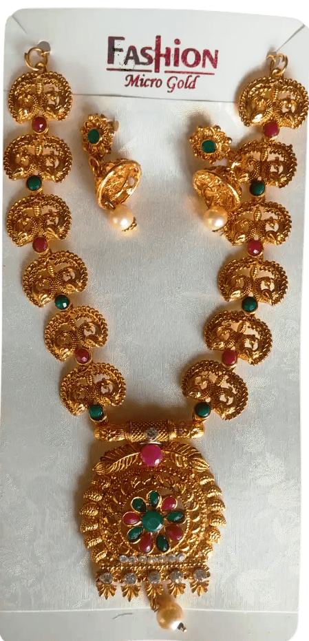 Indian Traditional Gold Plated Kempu Stone Necklace Set with Earrings for Women