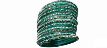 Green Glass Rhinestone Bangle Set