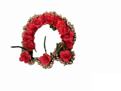 Red Rose Gajra with Golden Beads for Women