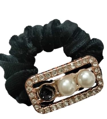 Black Velvet Pearl and Rhinestone Hair Tie