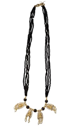 Black Stone Beads Necklace with Gold Plated Pendant