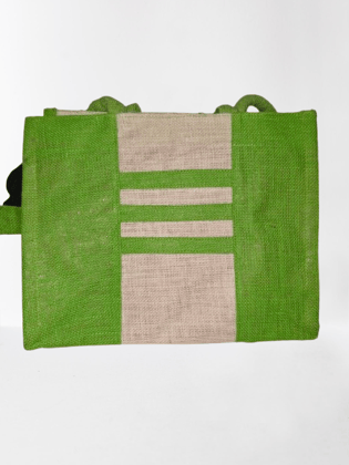 Green and White Striped Jute Tote Bag