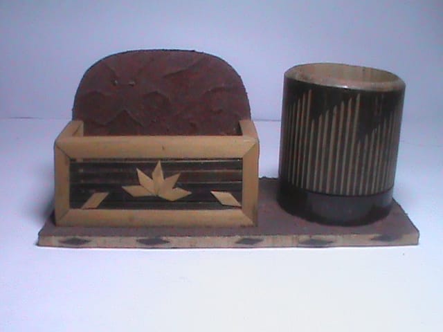 * Wooden Desk Organizer with Pen Holder and Coaster* Bamboo Desk Organizer with Inlay Design*