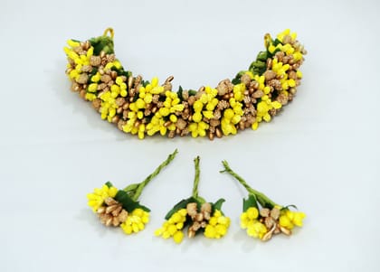 SHG Fashion Art Handmade Yellow Artificial Veni Flowers with 3 Pins (Yellow with gold)