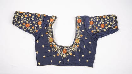 Women's Embroidered Saree Blouse in Blue