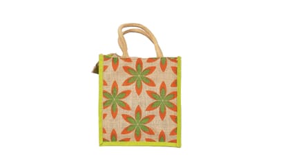 Jute Lunch Bag with Green Trim