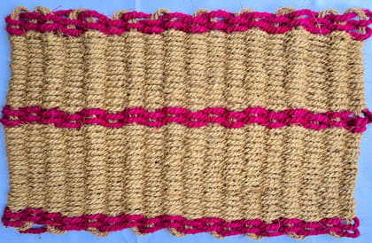 Handmade Natural Coir Door Mat with Pink Border