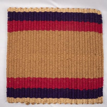 Handwoven Natural Coir Fiber Door Mat with Red and Blue Stripes