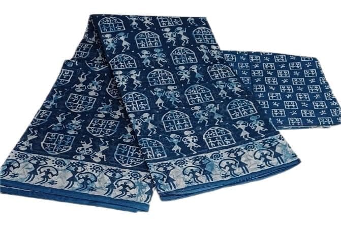 Daily Wear Cotton Saree (Blue)