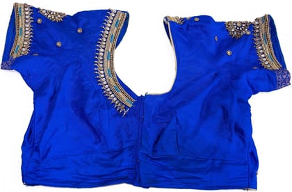 Women's Blue Embroidered Silk Saree Blouse