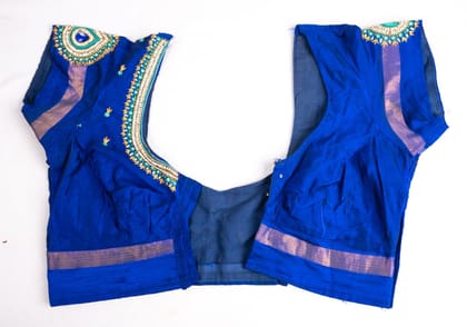 Blue Embroidered Traditional Indian Saree Blouse