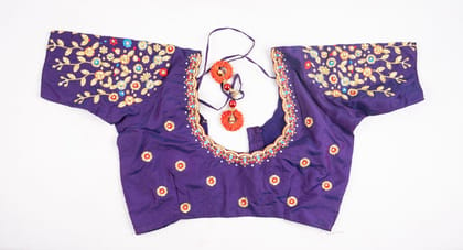 Embroidered Purple Silk Saree Blouse with Zari and Stone Work